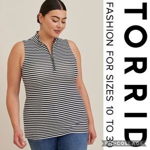 Torrid 3X Foxy Mock Neck Zip Up Tank — Black & White Stripe